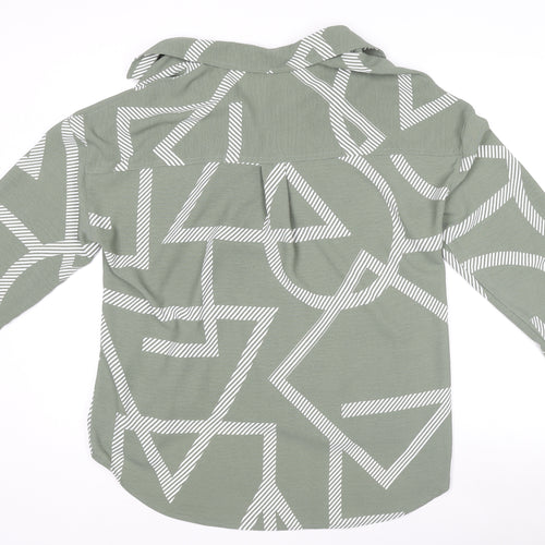 F&F Womens Green Geometric Long Sleeve Button-Up Shirt Size 14