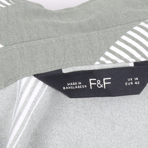 F&F Womens Green Geometric Long Sleeve Button-Up Shirt Size 14