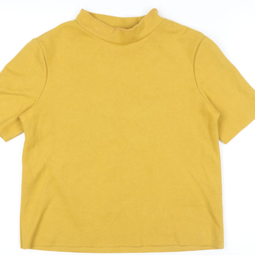 Zara Trafaluc Women’s Yellow Mock Neck Short Sleeve Cotton T-Shirt M