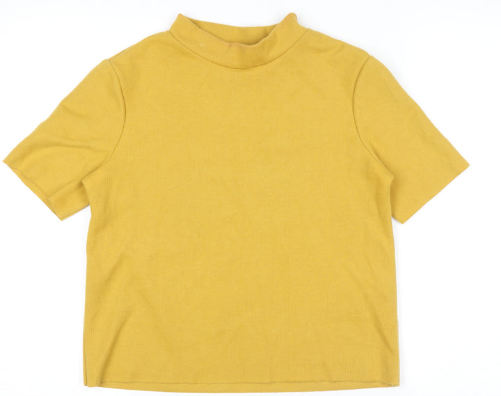 Zara Trafaluc Women’s Yellow Mock Neck Short Sleeve Cotton T-Shirt M