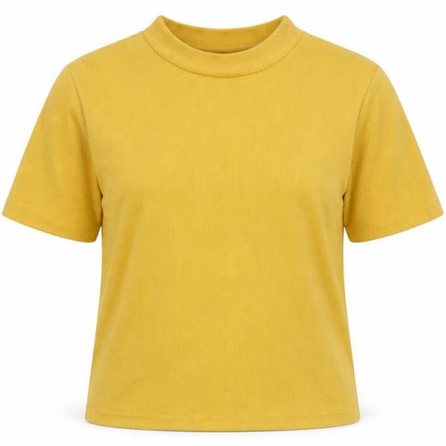 Zara Trafaluc Women’s Yellow Mock Neck Short Sleeve Cotton T-Shirt M
