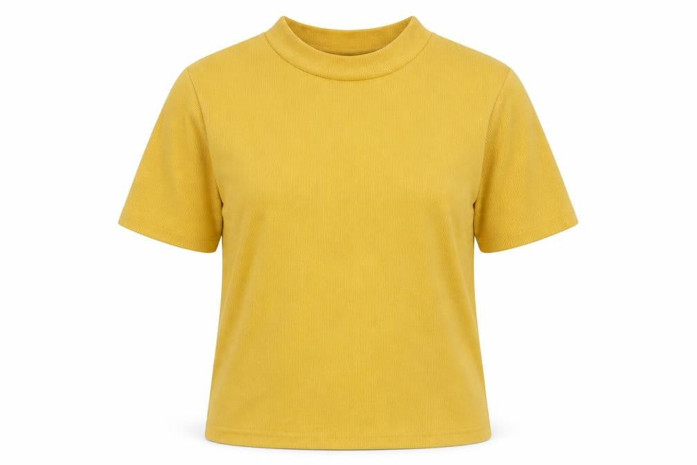 Zara Trafaluc Women’s Yellow Mock Neck Short Sleeve Cotton T-Shirt M