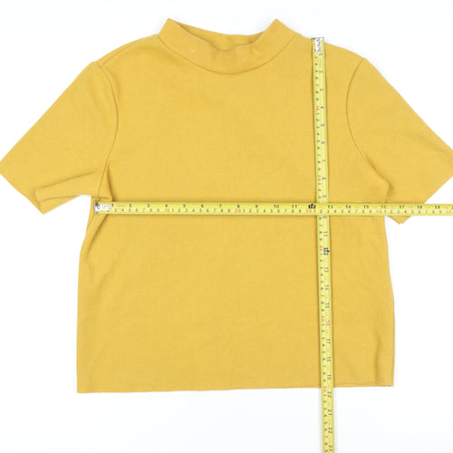 Zara Trafaluc Women’s Yellow Mock Neck Short Sleeve Cotton T-Shirt M