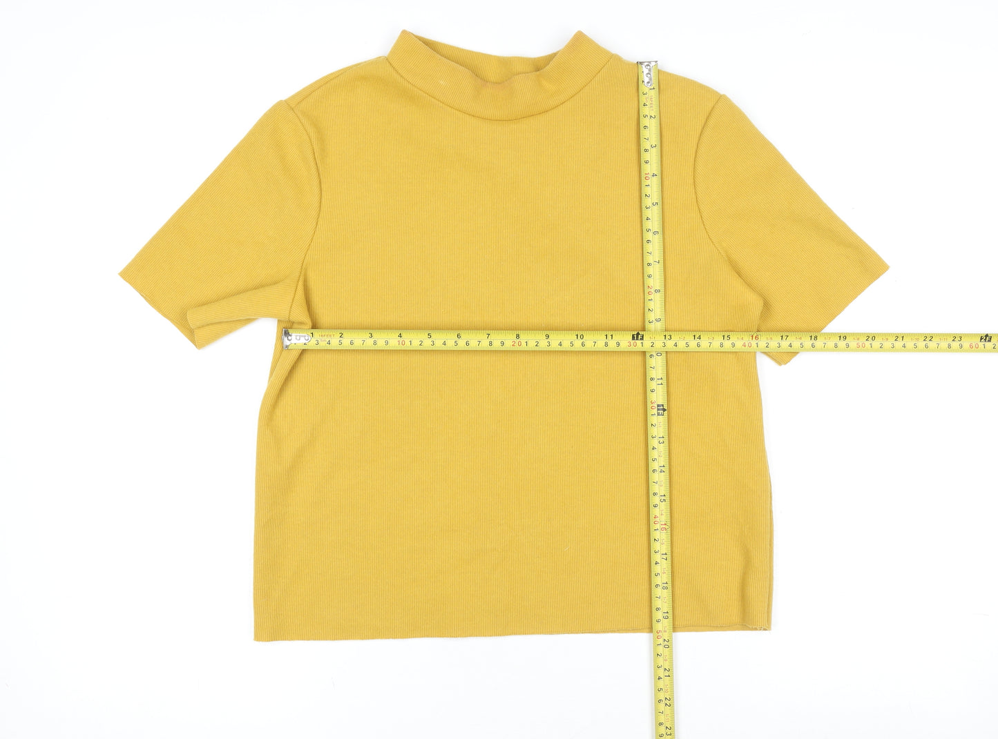 Zara Trafaluc Women’s Yellow Mock Neck Short Sleeve Cotton T-Shirt M