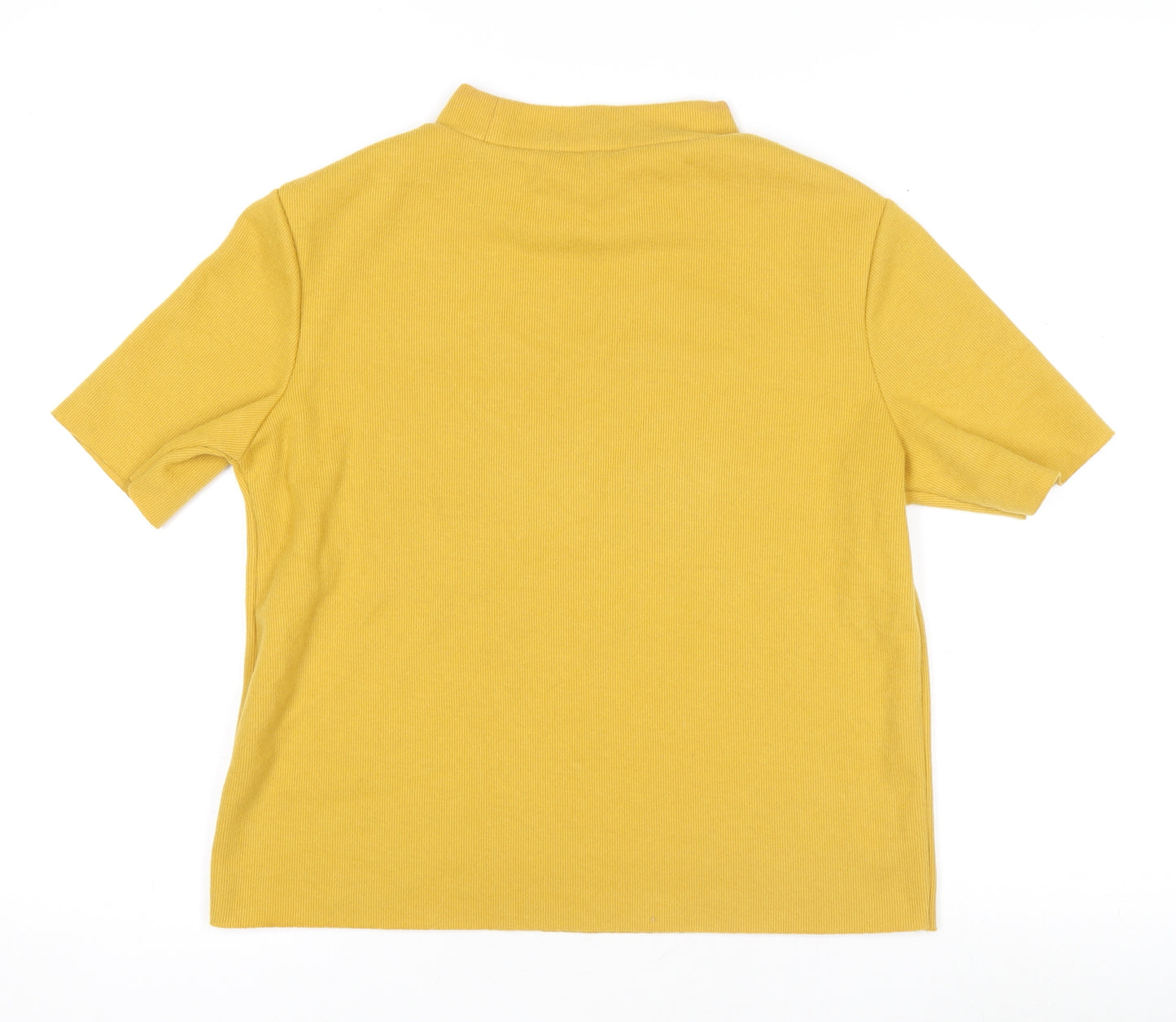 Zara Trafaluc Women’s Yellow Mock Neck Short Sleeve Cotton T-Shirt M