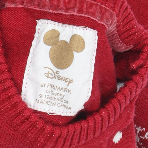 Disney at Primark Girls Red Christmas Knit Jumper 9-12 Months Minnie Mouse