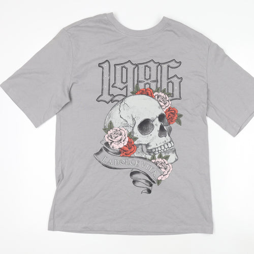 Anko Womens Grey Skull Graphic T-Shirt Size 8 Short Sleeve Cotton Top