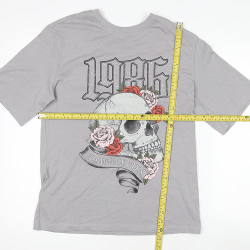 Anko Womens Grey Skull Graphic T-Shirt Size 8 Short Sleeve Cotton Top