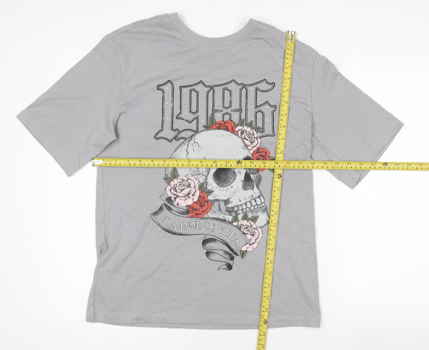 Anko Womens Grey Skull Graphic T-Shirt Size 8 Short Sleeve Cotton Top