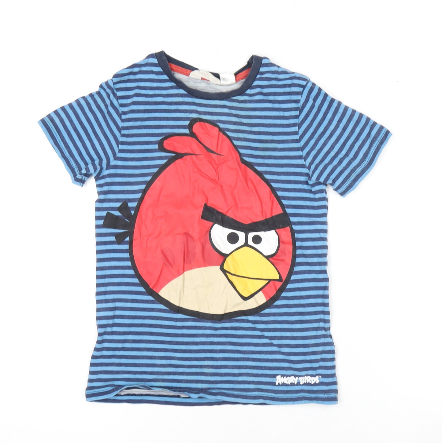 H&M Boys Blue Striped Angry Birds Cartoon T-Shirt 7-8 Years