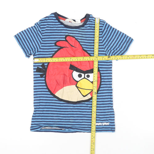 H&M Boys Blue Striped Angry Birds Cartoon T-Shirt 7-8 Years