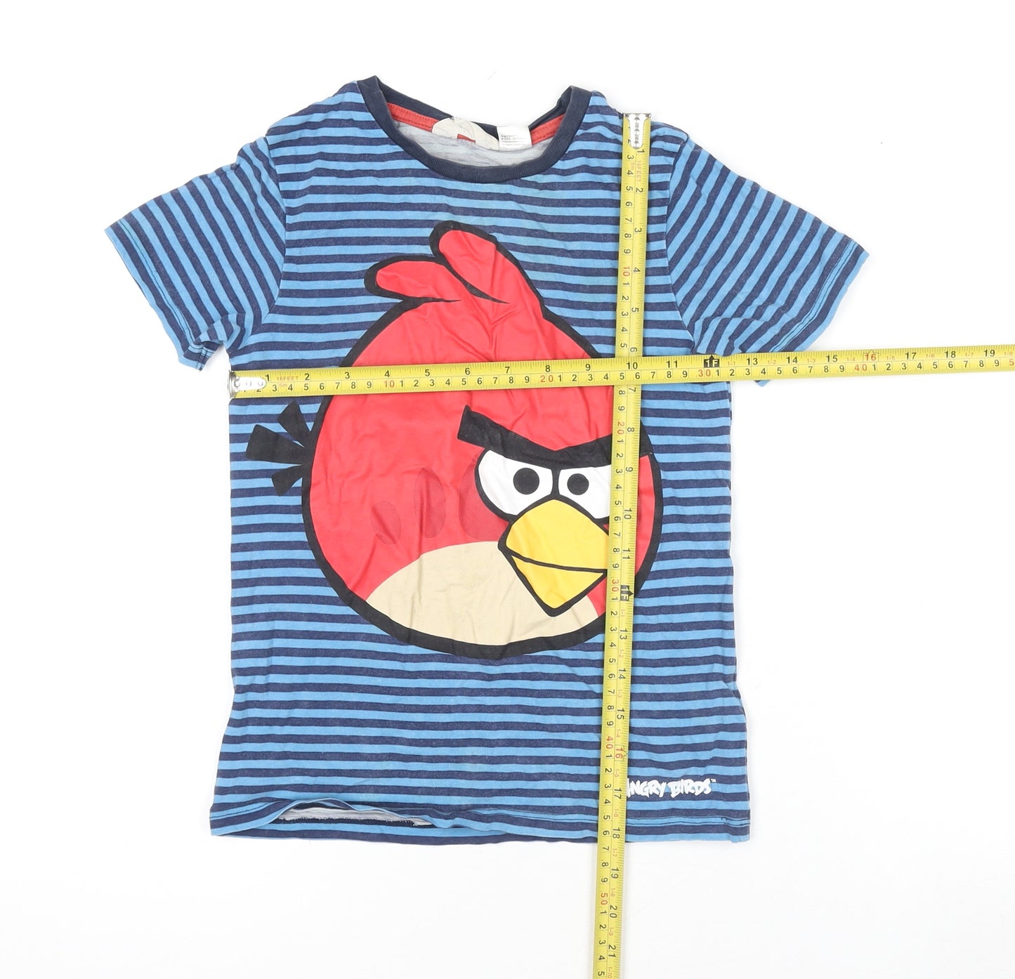 H&M Boys Blue Striped Angry Birds Cartoon T-Shirt 7-8 Years