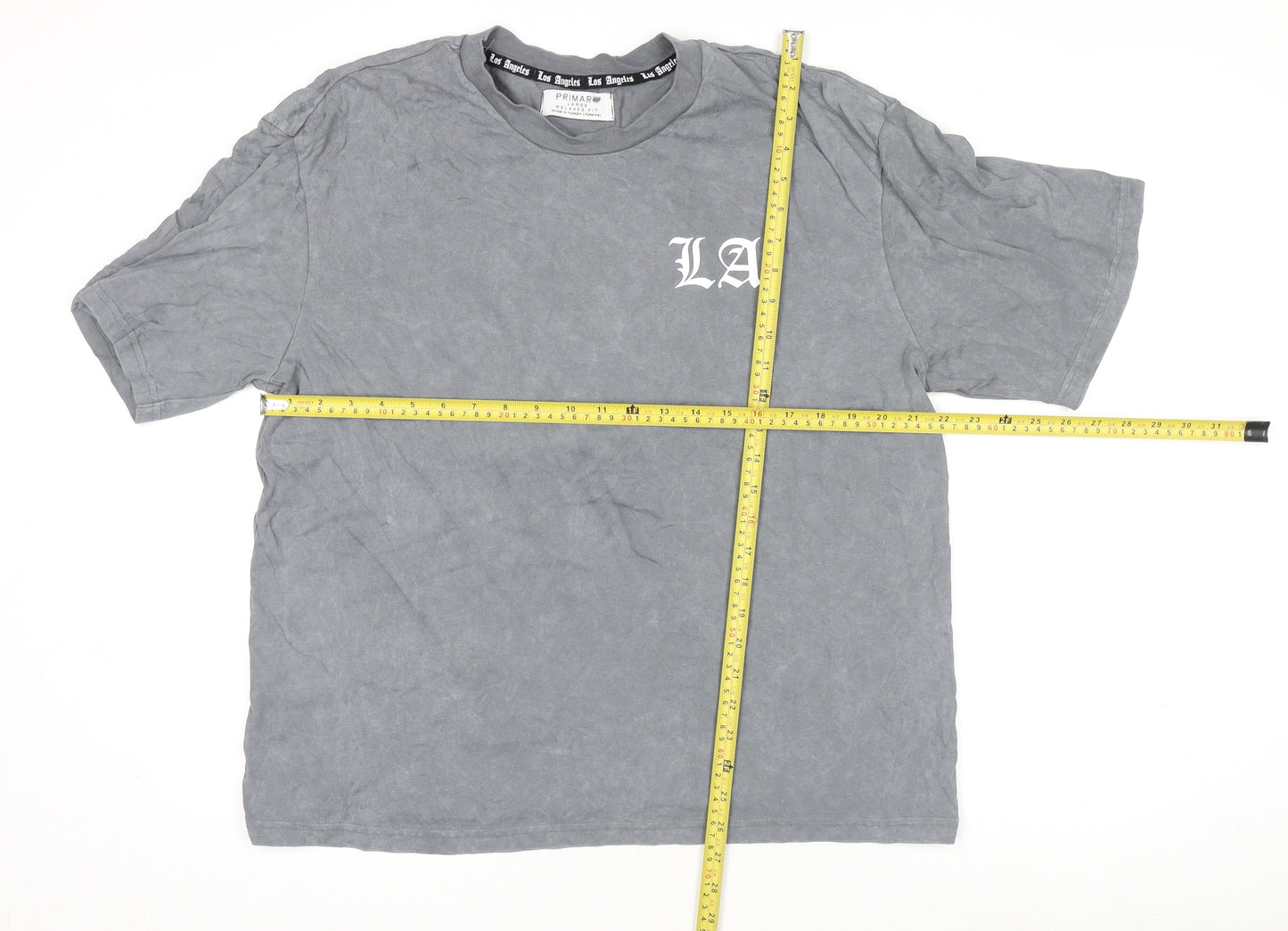 Primark Men’s Grey LA Graphic Relaxed Fit Cotton T-Shirt Size L