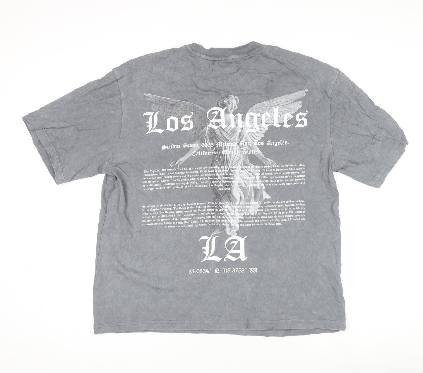 Primark Men’s Grey LA Graphic Relaxed Fit Cotton T-Shirt Size L