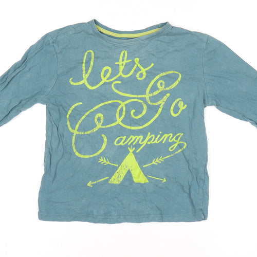 Mothercare Boys Blue Long Sleeve Camping Graphic Cotton T-Shirt 5-6 Years