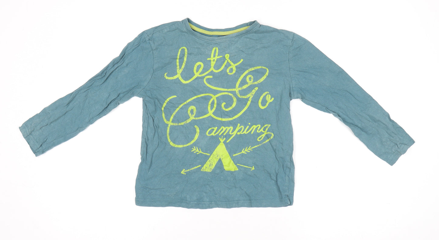 Mothercare Boys Blue Long Sleeve Camping Graphic Cotton T-Shirt 5-6 Years