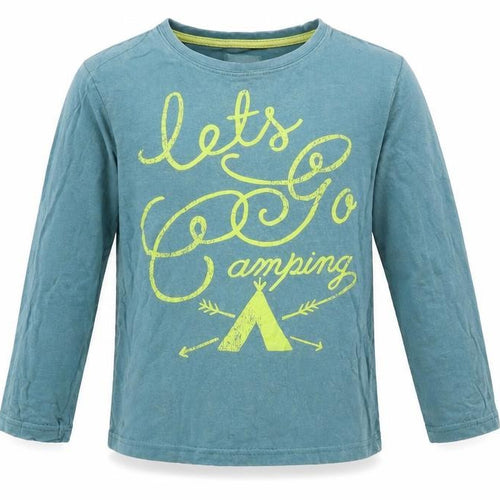 Mothercare Boys Blue Long Sleeve Camping Graphic Cotton T-Shirt 5-6 Years