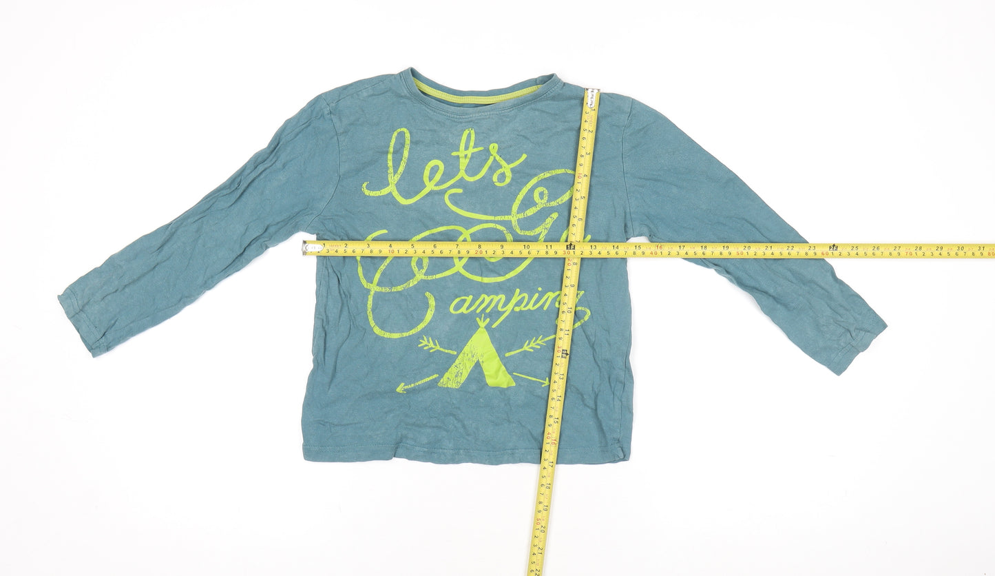Mothercare Boys Blue Long Sleeve Camping Graphic Cotton T-Shirt 5-6 Years