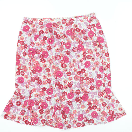 Chantal Rosner Womens Pink Floral A-Line Cotton Skirt Size 12