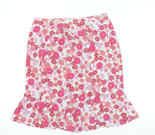 Chantal Rosner Womens Pink Floral A-Line Cotton Skirt Size 12