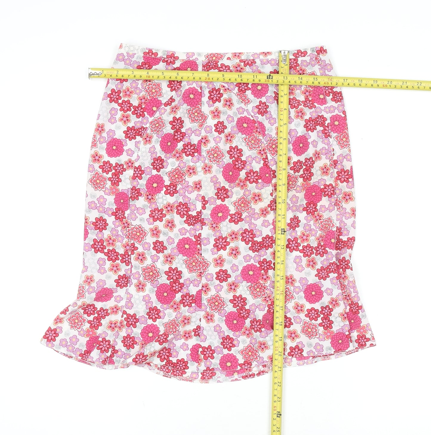 Chantal Rosner Womens Pink Floral A-Line Cotton Skirt Size 12