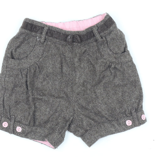 Monsoon Girls Brown Herringbone Wool Blend Shorts 12-18 Months Autumn Winter
