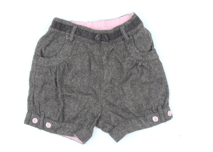Monsoon Girls Brown Herringbone Wool Blend Shorts 12-18 Months Autumn Winter