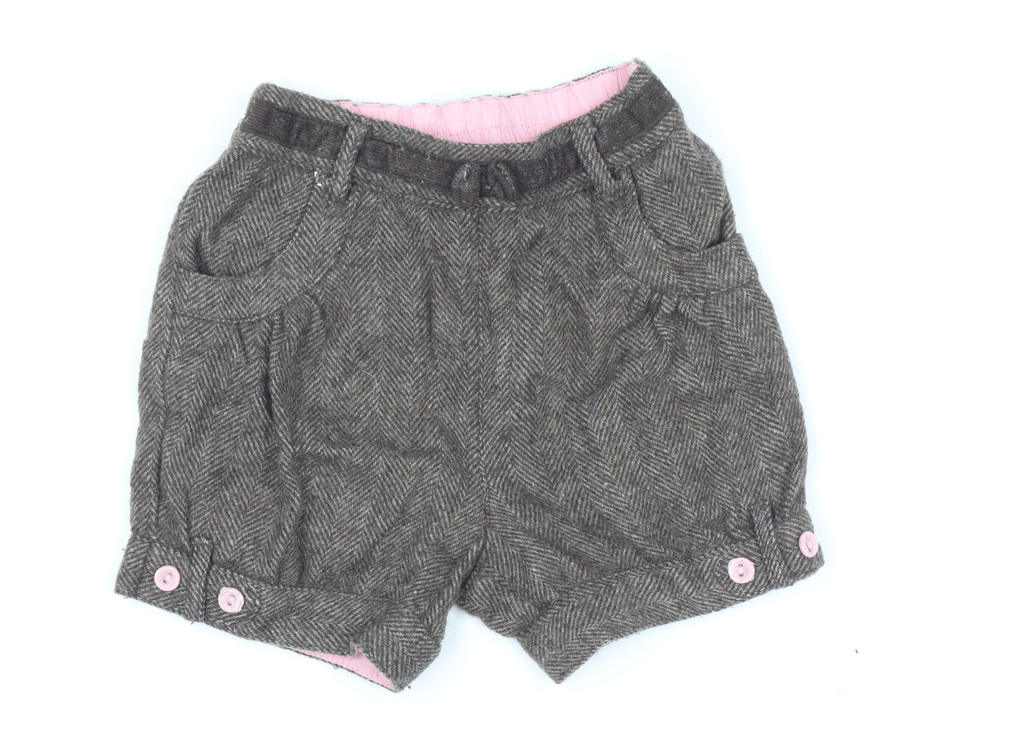 Monsoon Girls Brown Herringbone Wool Blend Shorts 12-18 Months Autumn Winter