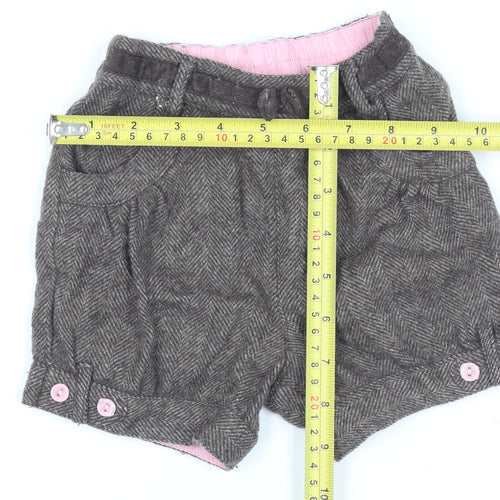 Monsoon Girls Brown Herringbone Wool Blend Shorts 12-18 Months Autumn Winter