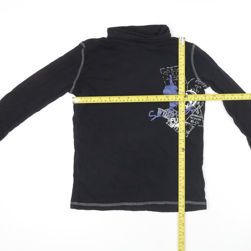 Crivit Boys Black Long Sleeve Graphic Roll Neck Sports T-Shirt 10-11 Years