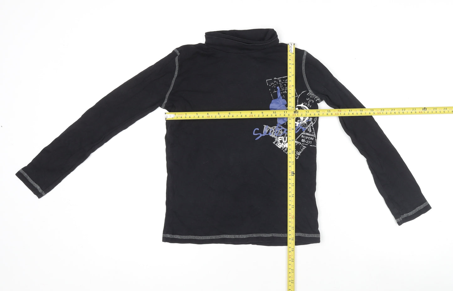 Crivit Boys Black Long Sleeve Graphic Roll Neck Sports T-Shirt 10-11 Years