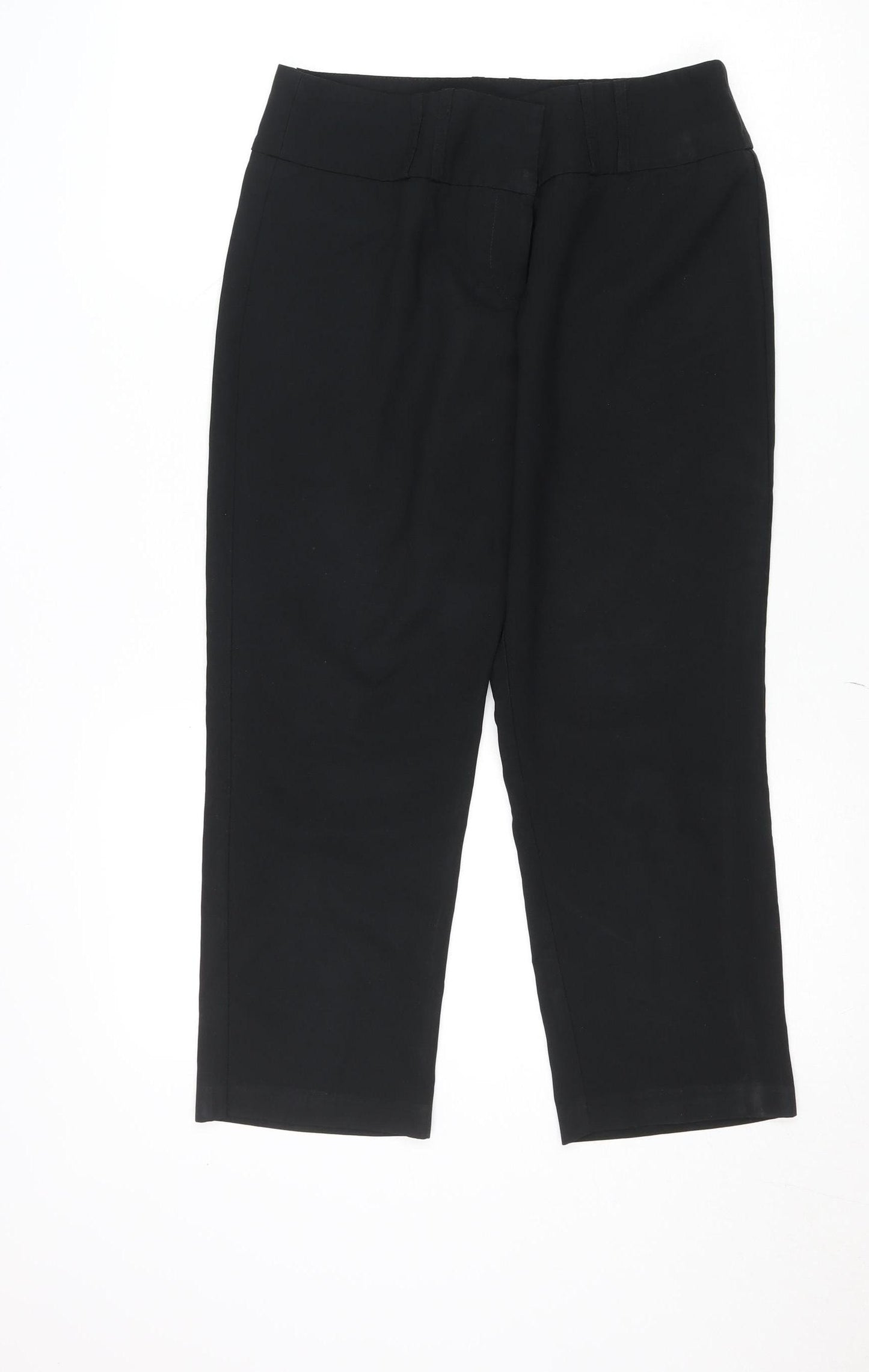 Dunnes Women's Black Cropped Trousers Size 12 Cotton Stretch
