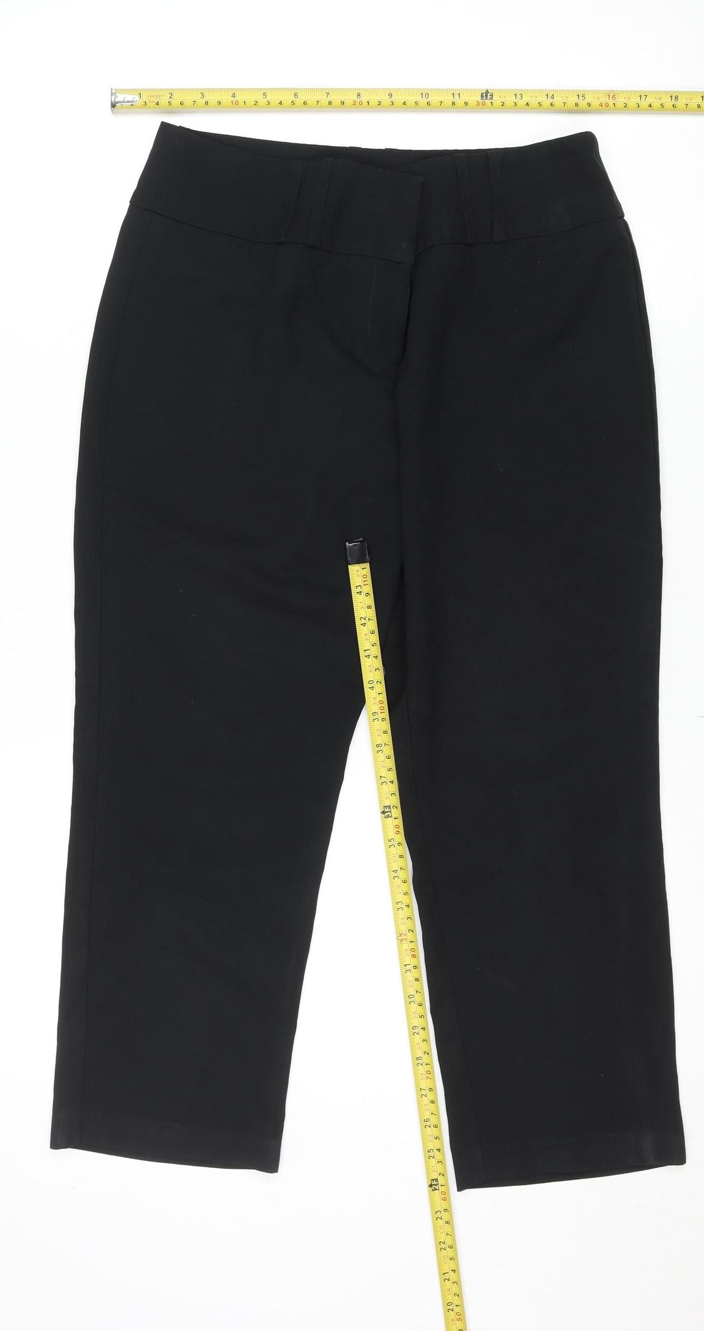 Dunnes Women's Black Cropped Trousers Size 12 Cotton Stretch
