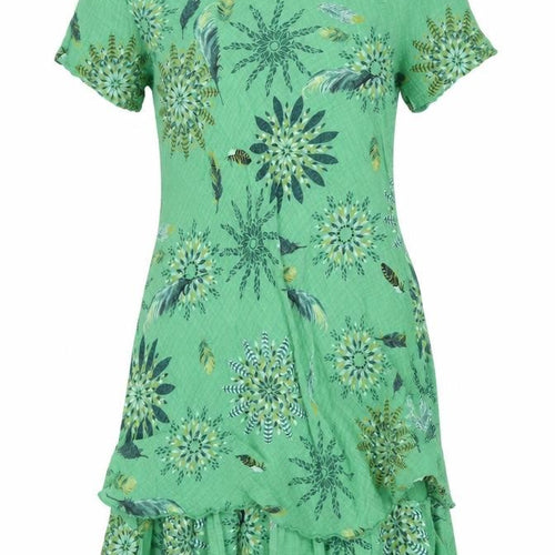 Paco Boutique Women Green Asymmetric Floral Cotton Dress M