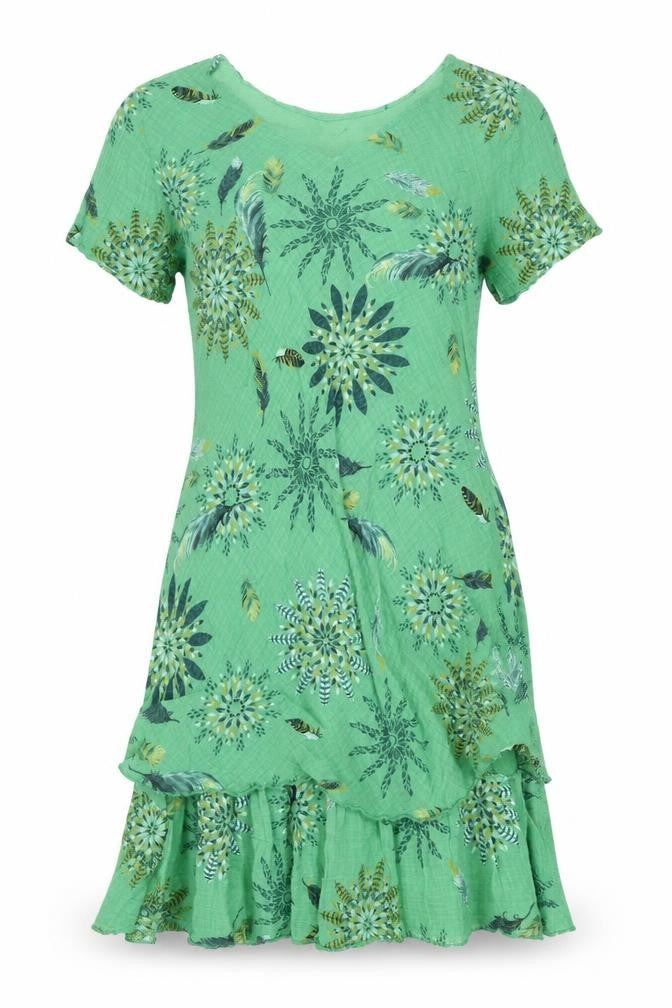 Paco Boutique Women Green Asymmetric Floral Cotton Dress M
