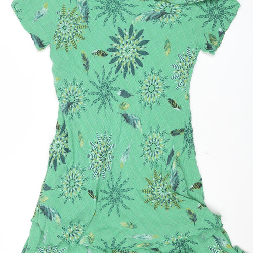 Paco Boutique Women Green Asymmetric Floral Cotton Dress M