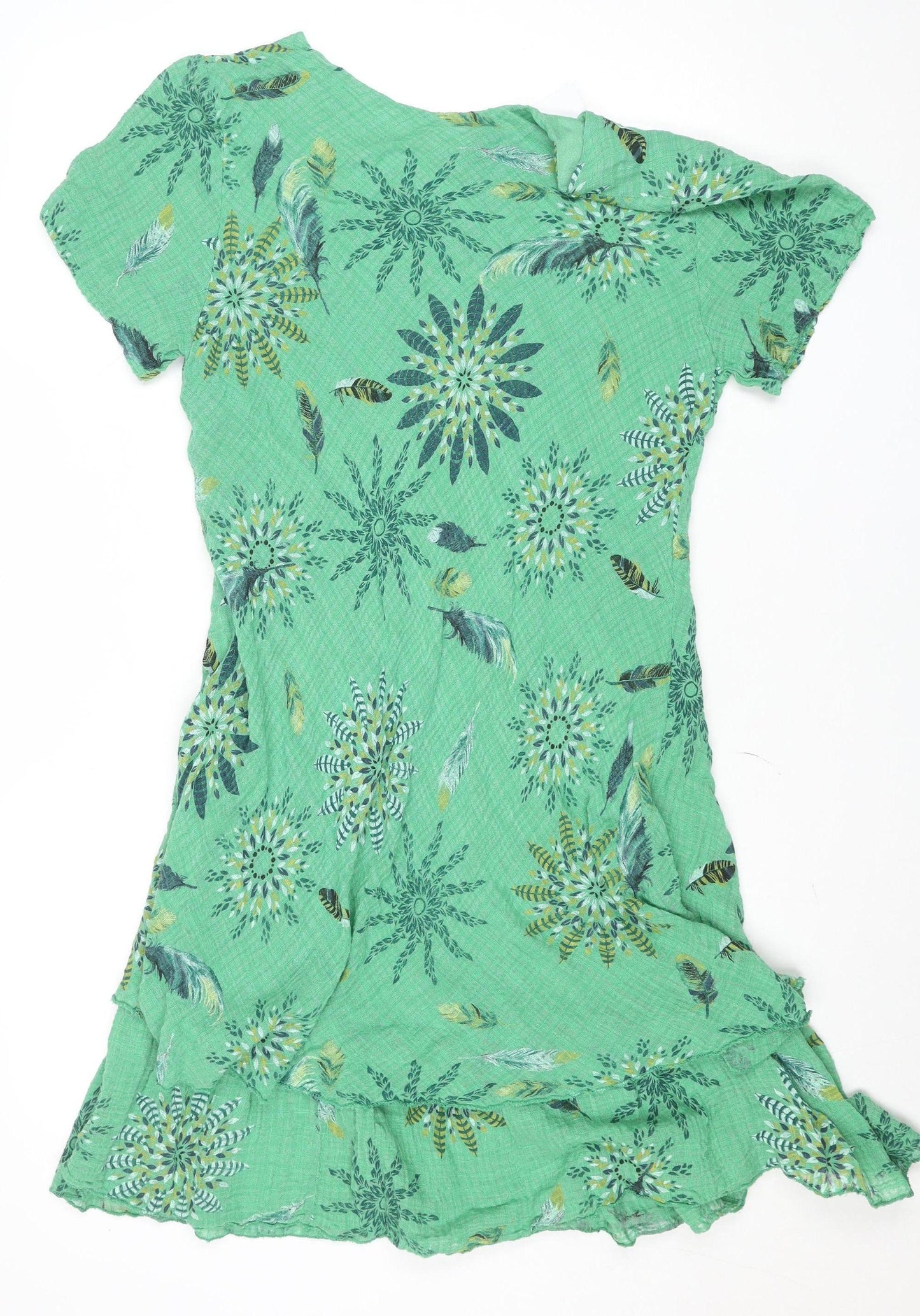 Paco Boutique Women Green Asymmetric Floral Cotton Dress M