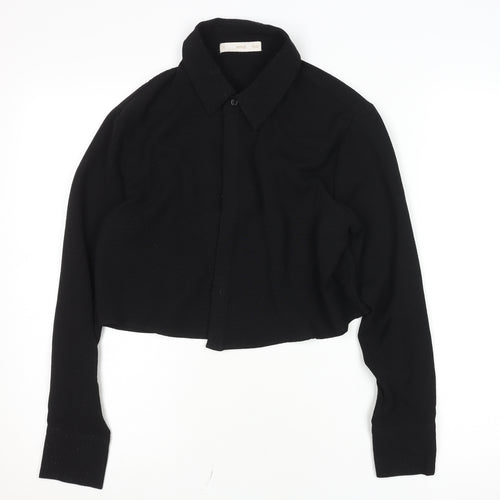 Mango Women's Black Cropped Button-Up Shirt Size S