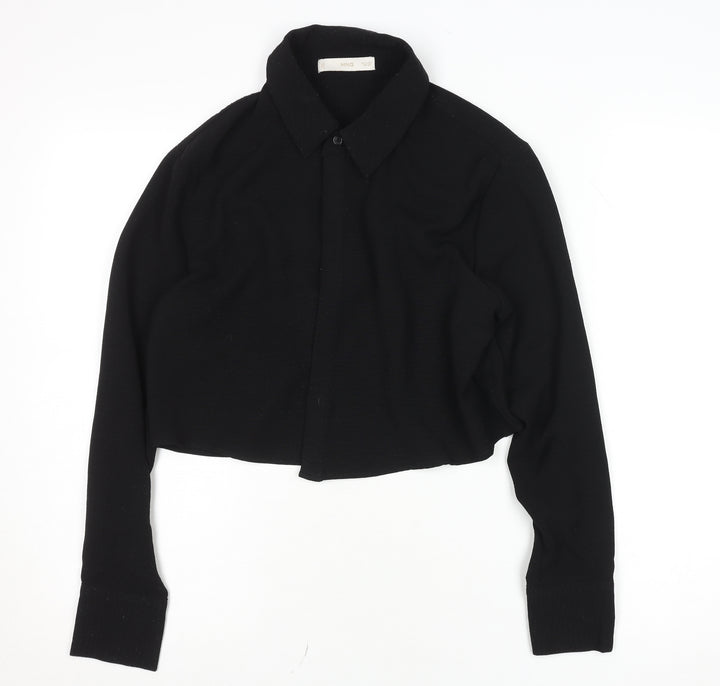 Mango Women's Black Cropped Button-Up Shirt Size S