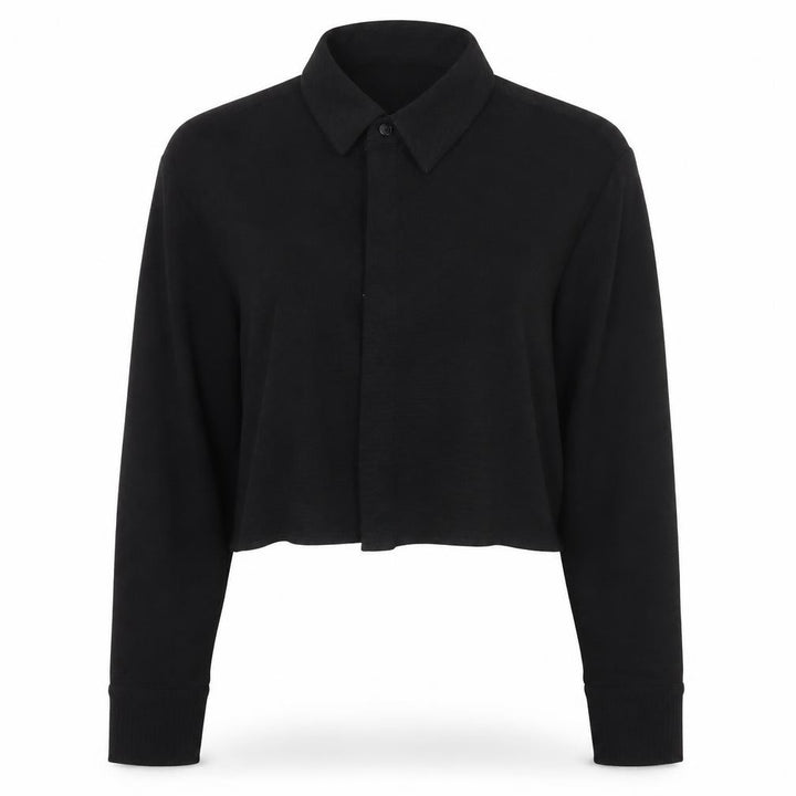 Mango Women's Black Cropped Button-Up Shirt Size S