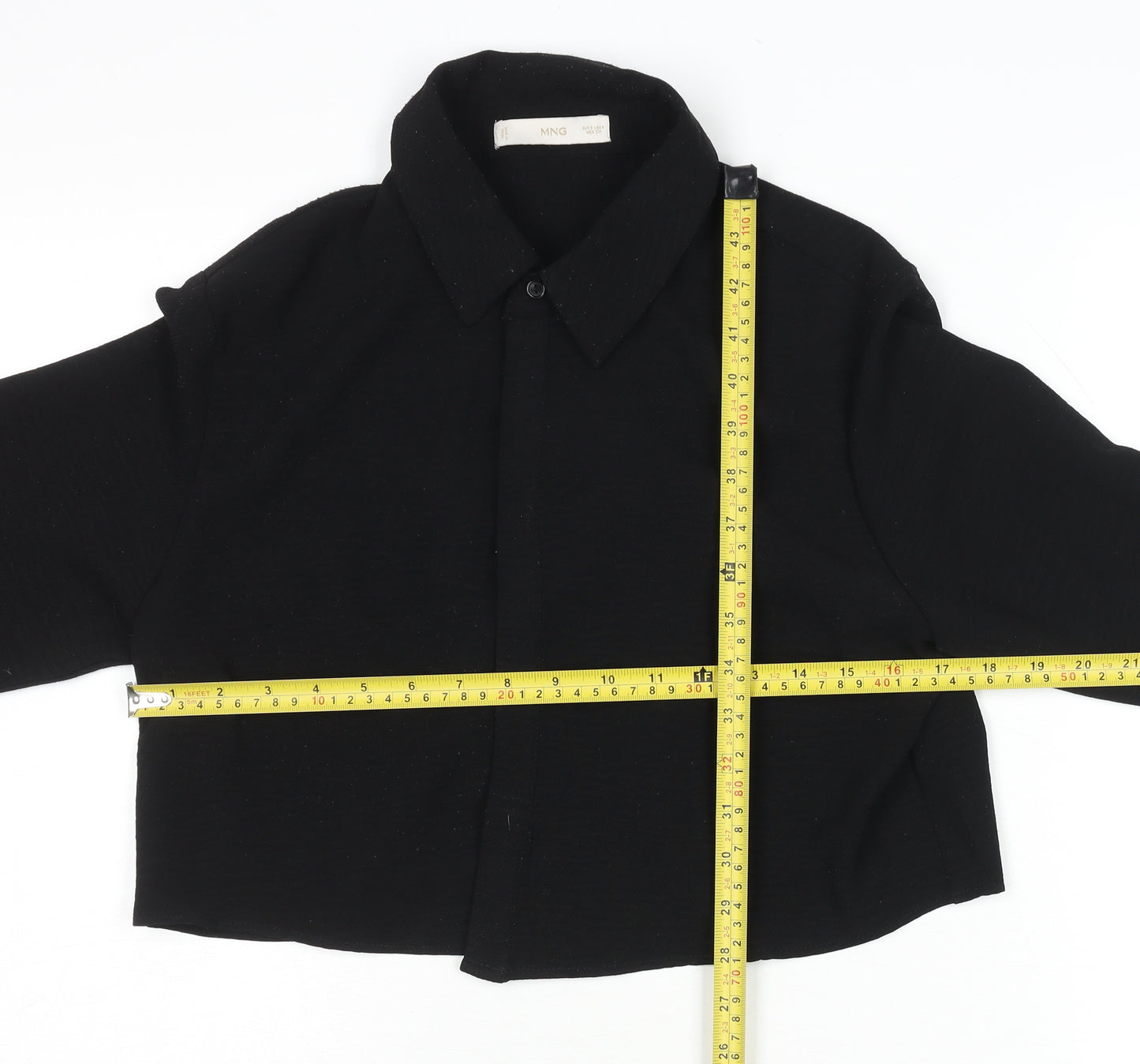 Mango Women's Black Cropped Button-Up Shirt Size S