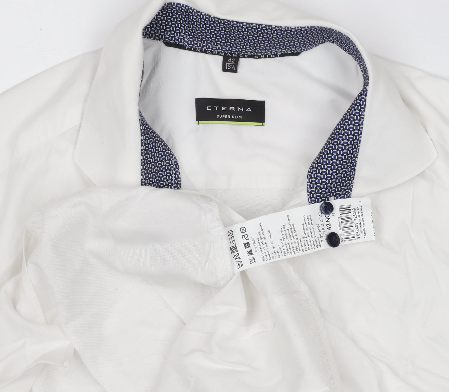 Eterna Men’s White Extra-Slim Dress Shirt Long Sleeve 16.5 Collar