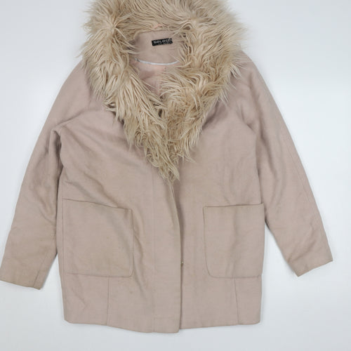 Select Womens Beige Faux Fur Trim Hooded Coat Size 14
