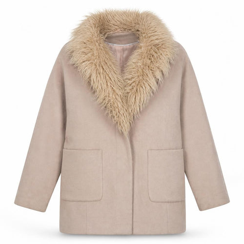 Select Womens Beige Faux Fur Trim Hooded Coat Size 14