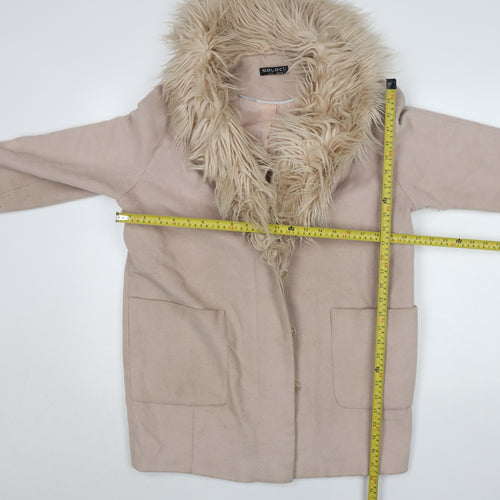 Select Womens Beige Faux Fur Trim Hooded Coat Size 14