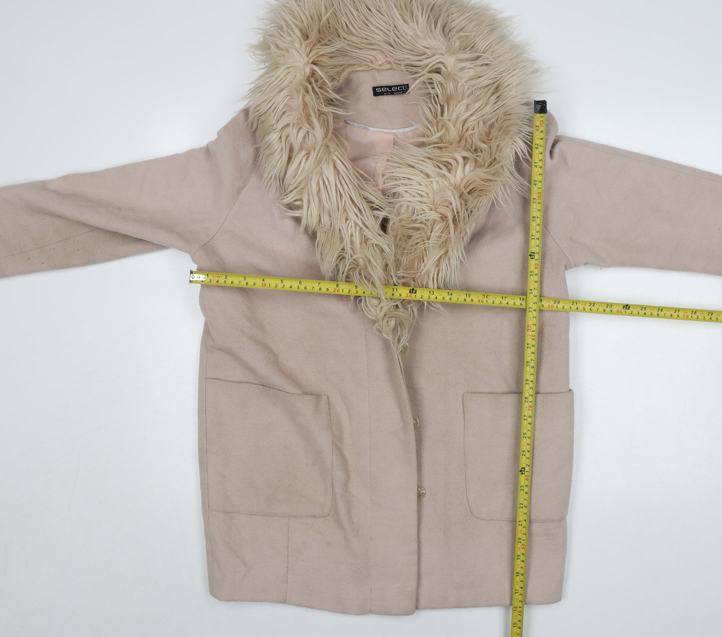 Select Womens Beige Faux Fur Trim Hooded Coat Size 14