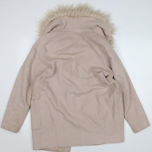 Select Womens Beige Faux Fur Trim Hooded Coat Size 14