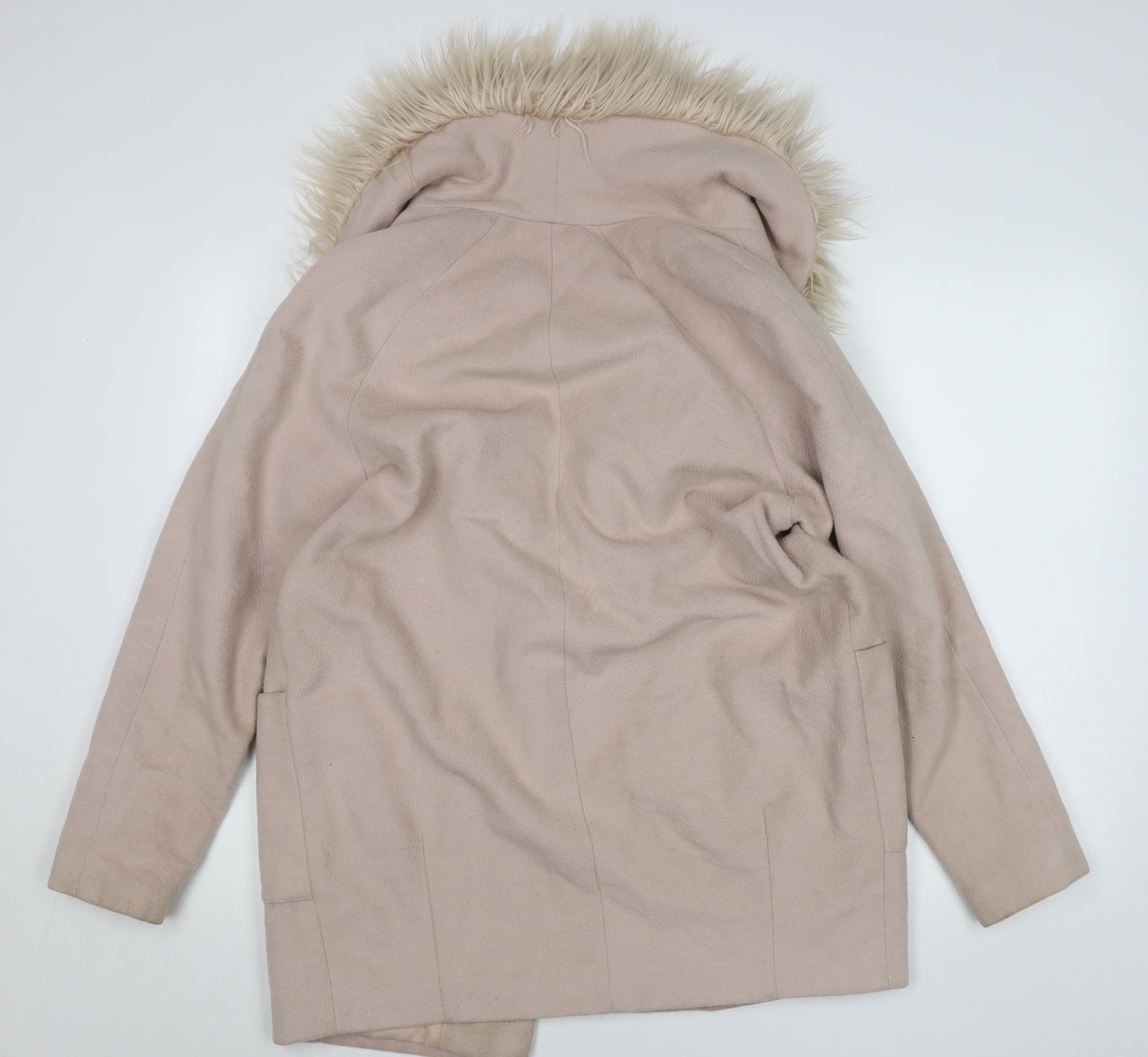 Select Womens Beige Faux Fur Trim Hooded Coat Size 14