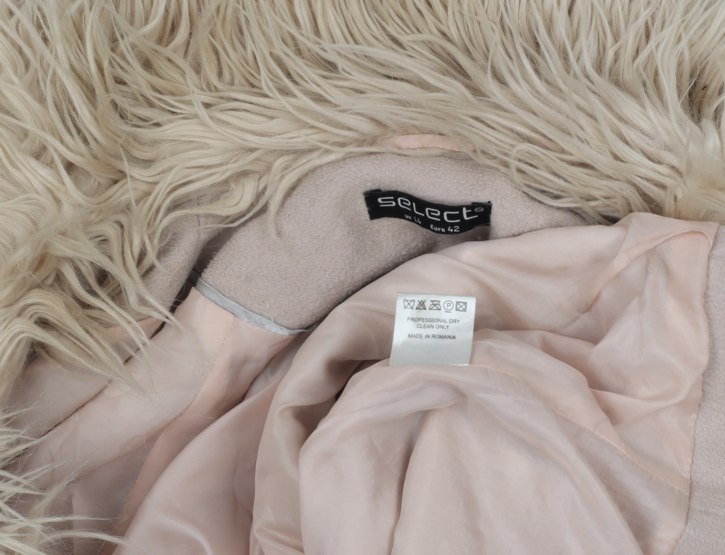 Select Womens Beige Faux Fur Trim Hooded Coat Size 14