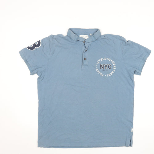 Stock & Hank Men's Blue XL Polo Shirt NYC Graphic Cotton